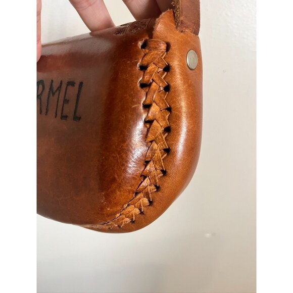 Vintage Hand Tooled Leather Brown S Boho Western Floral Crescent Medallion 70s - Picture 3 of 13